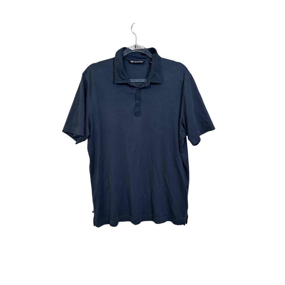 Travis Mathew Polo Shirt Mens Large Black Striped‎ Golf Casual